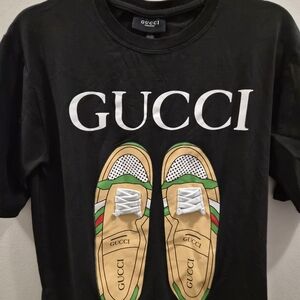 Gucci Black Tee with Green and Gold Design